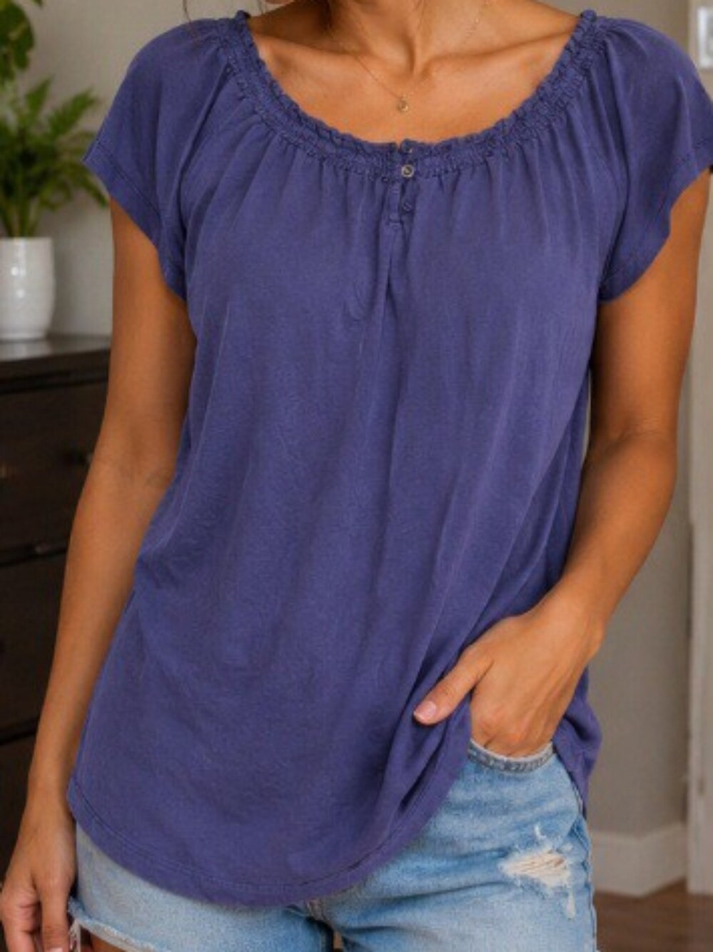 Purple Boho Peasant Top | Casual Relaxed Everyday Blouse